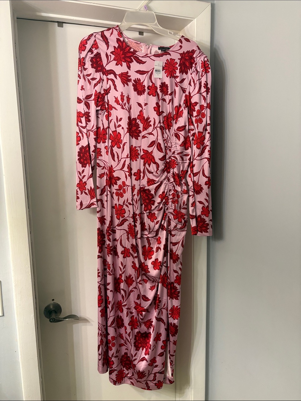 Ann Taylor Pink Midi Dress with Red Floral Print